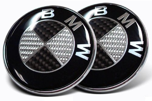 82MM BMW BLACK & WHITE CARBON FIBER EMBLEM HOOD BADGE 2 PINS