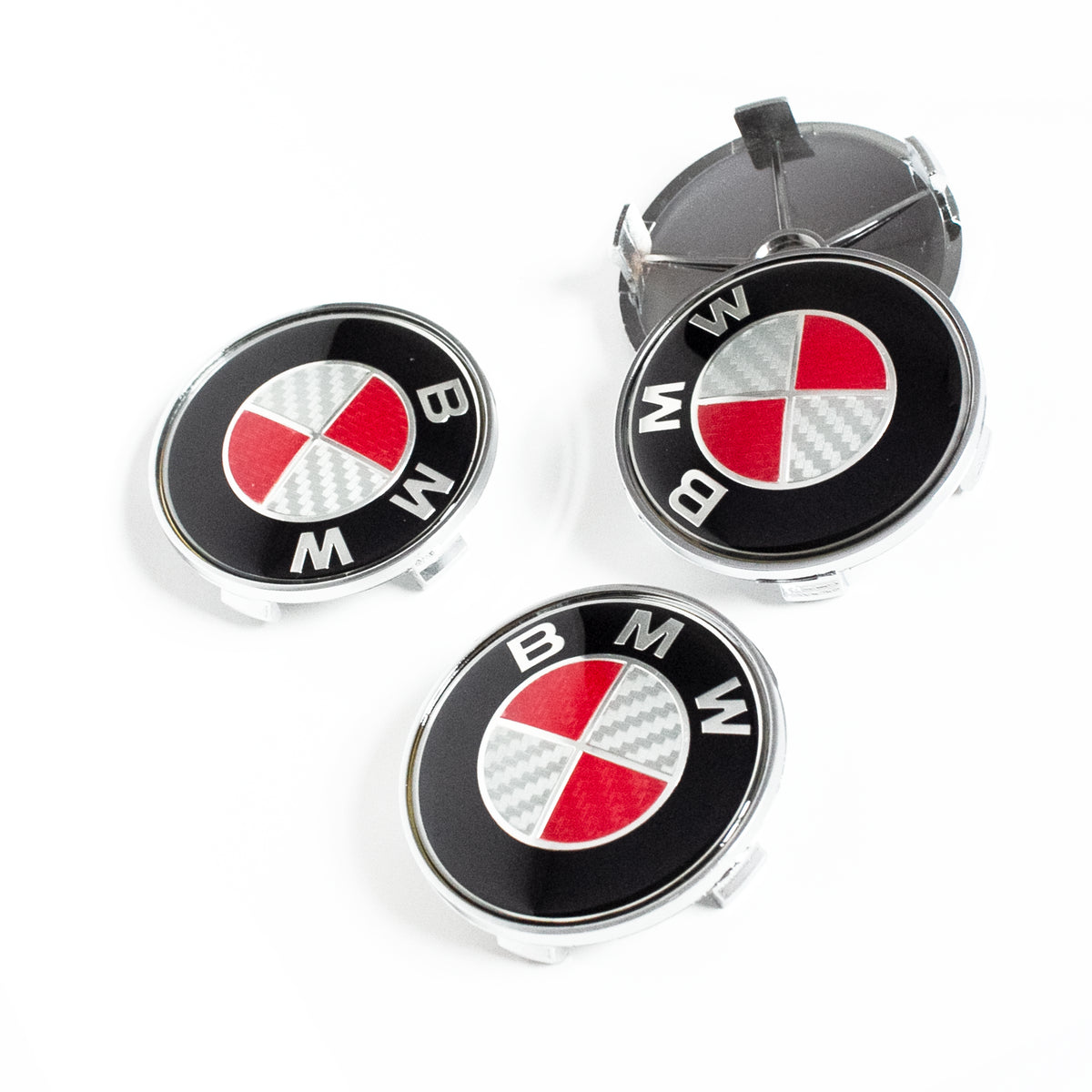 4x 68mm BMW Red White Carbon Fiber Wheel Center Caps 6 Side Auto