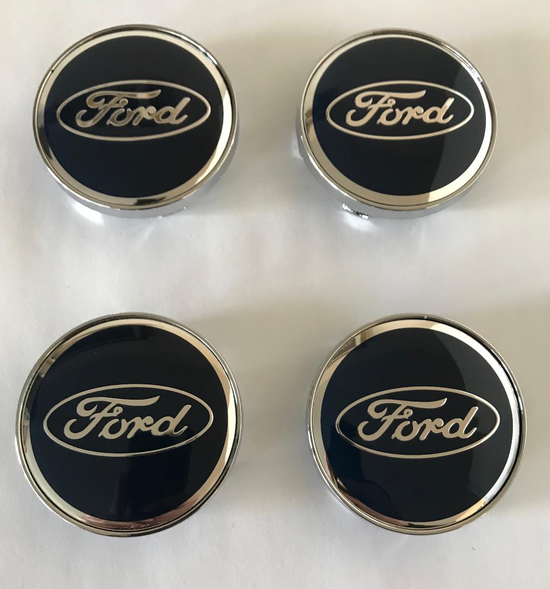 Blue FORD Wheel Center Cap Stickers & Black Tire Valve Caps Set - Easy Install, Car Wash Safe