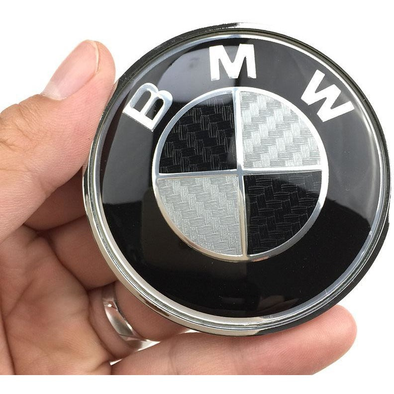 4x 68mm BMW Black & White Carbon Fiber Wheel Center Caps