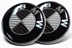 82MM BMW BLACK & WHITE CARBON FIBER EMBLEM HOOD BADGE 2 PINS - 6 Side Auto