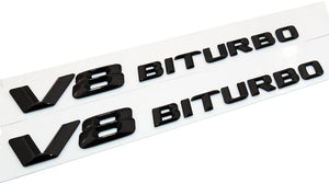 Gloss Black V8 BITURBO Mercedes Benz AMG Emblem Letters Trunk Emblem Badge Sticker for Benz V8 - 6 Side Auto