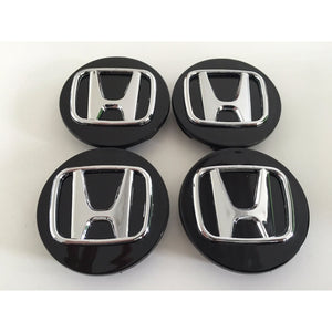 4x 69mm Honda Glossy Black 3D Chrome Logo Wheel Center Caps - 6 Side Auto