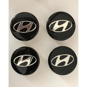 4x 60mm Hyundai Black Wheel Center Caps - 6 Side Auto