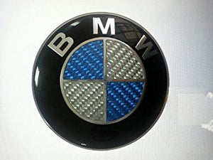 74MM BMW BLUE & WHITE CARBON FIBER EMBLEM HOOD TRUNK BADGE 2 PINS - 6 Side Auto