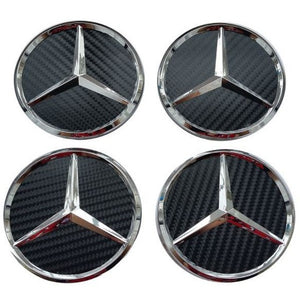 4X 75mm Black Carbon Fiber Mercedes Benz Wheel Center - 6 Side Auto
