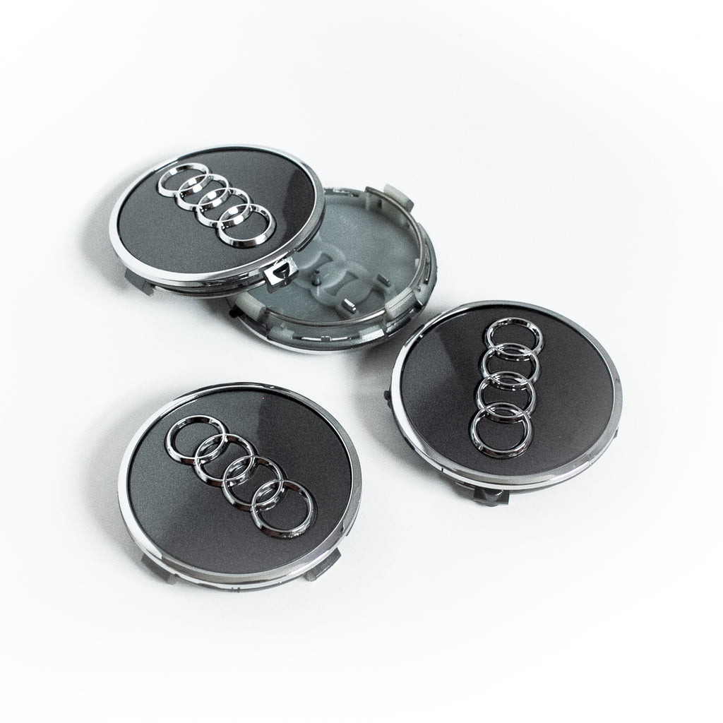 4PCS 61mm Gray Audi Alloy Wheel Center Caps Fits C59116 Audi A3, A4, A7,  Q5, E-Tron, RS5 OEM Black Center Cap #4M0601170B