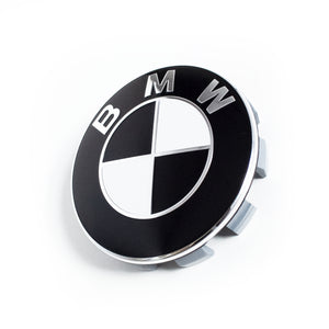 4x 68mm BMW Black & White Wheel Center Caps - 6 Side Auto