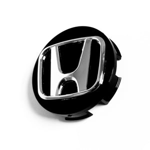 4x 58mm Honda Black Raised Chrome Wheel Center Caps - 6 Side Auto