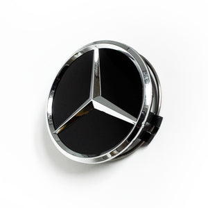 4X 75mm Matte Black Chrome Logo Mercedes Benz Wheel Center Caps - 6 Side Auto