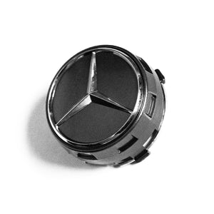 4X 75mm Matte Black / Chrome Logo Gun Metal Raised Mercedes Benz Wheel Center Caps Part # A0004000900. - 6 Side Auto