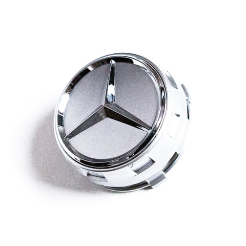 4X 75mm Silver/Chrome Logo Silver Raised Mercedes Benz Wheel Center Caps Part # A0004000900. - 6 Side Auto