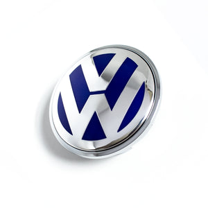 4x 65mm Chrome & Blue Volkswagen Wheel Center Caps - 6 Side Auto
