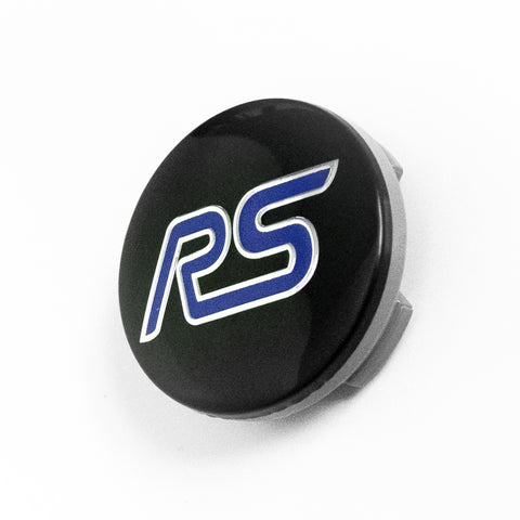 4x 54mm Ford RS Black & Blue  Wheel Center Caps - 6 Side Auto