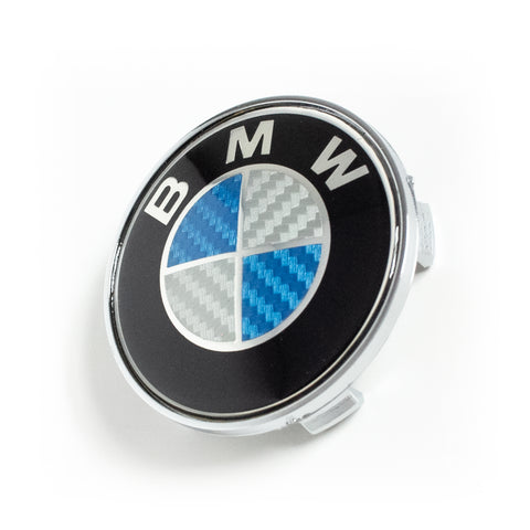 4x 68mm BMW Blue & White Carbon Fiber Wheel Center Caps - 6 Side Auto