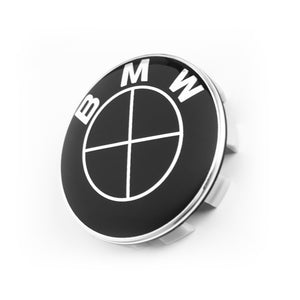 4x 68mm BMW All Black Wheel Center Caps - 6 Side Auto