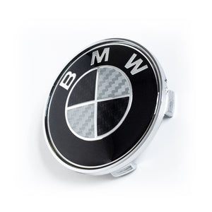 4x 68mm BMW Black & White Carbon Fiber Wheel Center Caps - 6 Side Auto