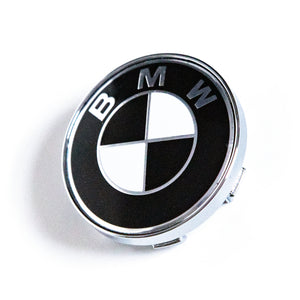4x 60mm BMW Black & White Wheel Center Caps - 6 Side Auto