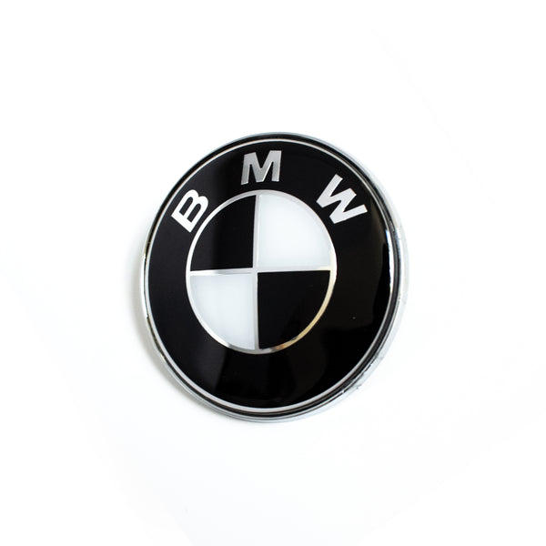2x BMW 50th Anniversary Badge Set – Hood 82mm & Trunk 74mm – Front & Rear Emblems