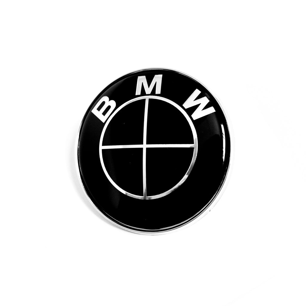 82MM BMW ALL BLACK EMBLEM HOOD BADGE 2 PINS