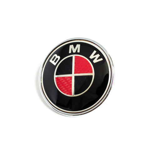 82MM BMW BLACK / Red  EMBLEM HOOD BADGE 2 PINS - 6 Side Auto