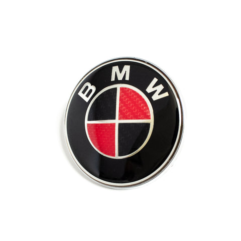 1 PC 74MM BMW BLACK/Red HOOD EMBLEM BADGE 2 PINS - 6 Side Auto