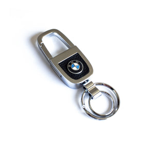 BMW New Metal car logo key Shinny Titanium & Leather Keychain Car Dual Ring Key fob Metal Fashion - 6 Side Auto
