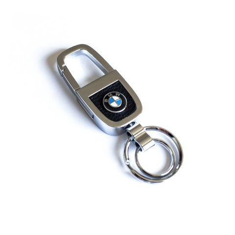 BMW New Metal car logo key Shinny Titanium & Leather Keychain Car Dual Ring Key fob Metal Fashion - 6 Side Auto