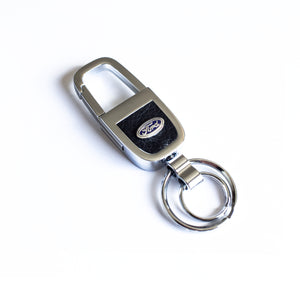 Ford New Metal car logo key Shinny Titanium & Leather Keychain Car Dual Ring Key fob Metal Fashion - 6 Side Auto