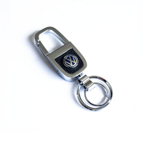 Volkswagen New Metal car logo key Shinny Titanium & Leather Keychain Car Dual Ring Key fob Metal Fashion - 6 Side Auto