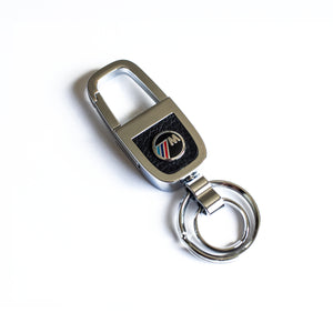 BMW M Package New Metal car logo key Shinny Titanium & Leather Keychain Car Dual Ring Key fob Metal Fashion - 6 Side Auto