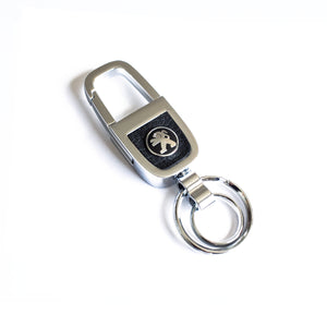 Peugeot New Metal car logo key Shinny Titanium & Leather Keychain Car Dual Ring Key fob Metal Fashion - 6 Side Auto