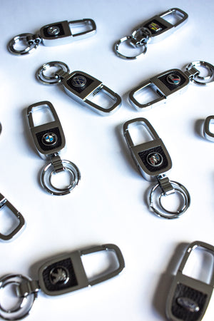 Ford New Metal car logo key Shinny Titanium & Leather Keychain Car Dual Ring Key fob Metal Fashion - 6 Side Auto