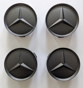 4X 75mm Matte Black Mercedes Benz Wheel Center Caps - 6 Side Auto