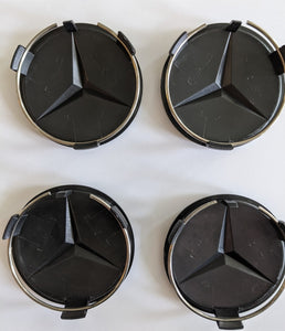 4X 75mm Matte Black Mercedes Benz Wheel Center Caps - 6 Side Auto
