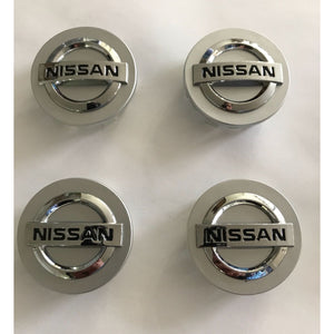 4x 54mm Silver Nissan Wheel Center Caps - 6 Side Auto