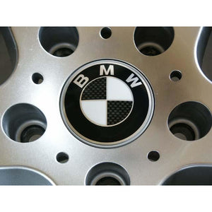 4x 68mm BMW Black & White Wheel Center Caps - 6 Side Auto