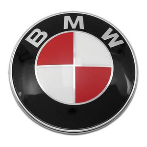 74MM BMW RED & WHITE  EMBLEM HOOD TRUNK BADGE 2 PINS - 6 Side Auto