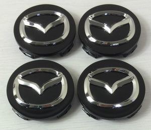 4x 56mm Mazda Black Wheel Center Caps - 6 Side Auto