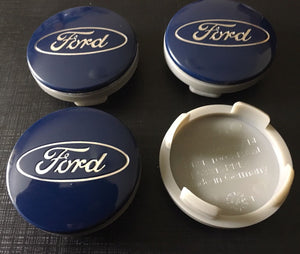4x 54mm Ford Blue Wheel Center Caps - 6 Side Auto