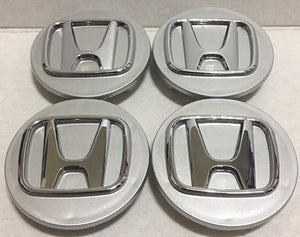 4x 69mm Honda Silver 3D Chrome Logo Wheel Center Caps - 6 Side Auto