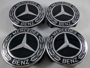 4X 75mm Black and Sliver Mercedes Benz Wheel Center Caps - 6 Side Auto